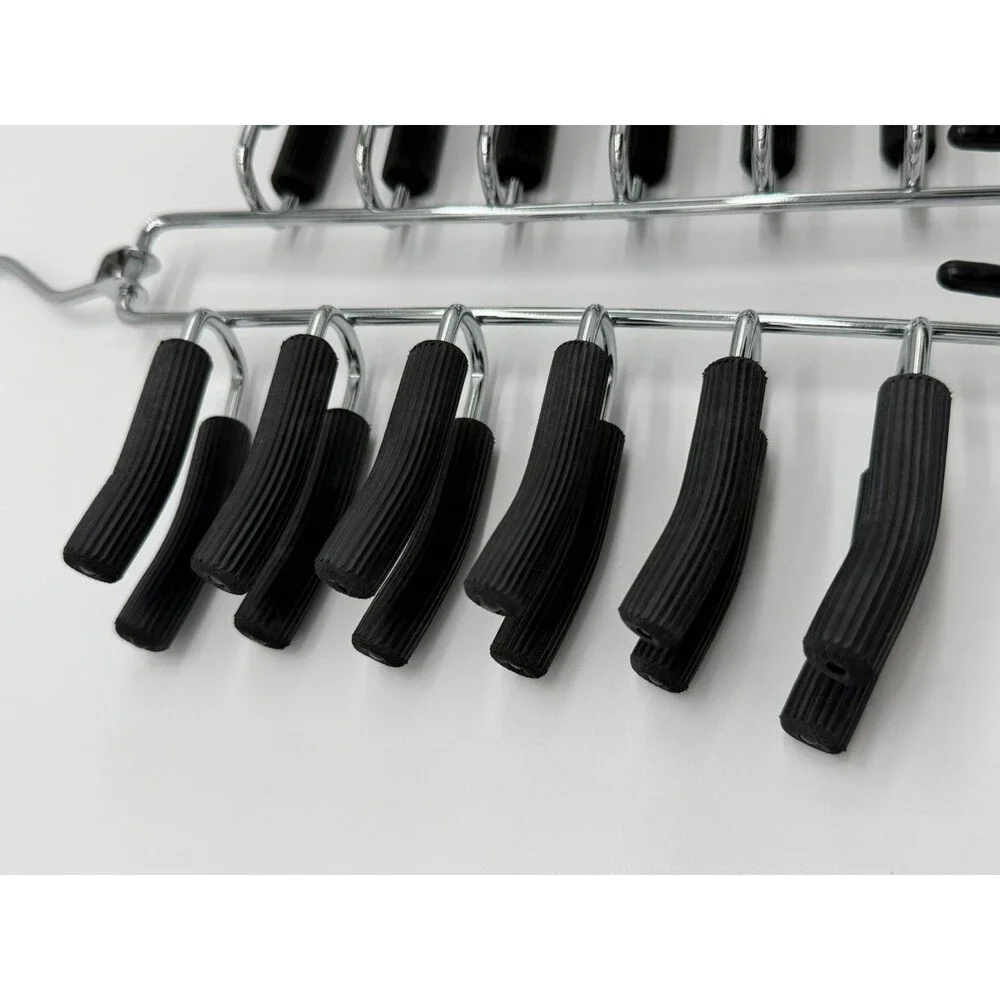24 Hook Tie Rack Hanger Chrome Metal Closet Organizer Swivel Hook Non-Slip Black
